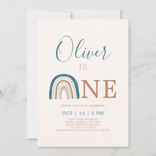 Rainbow 1st Birthday Boy Einladung (Vorderseite)