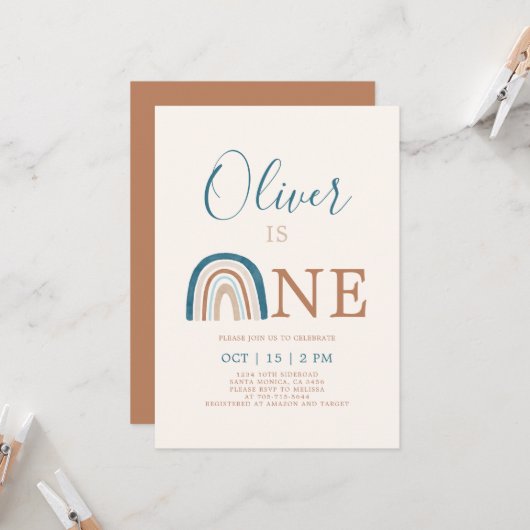 Rainbow 1st Birthday Boy Einladung (Vorderseite/Rückseite Beispiel)
