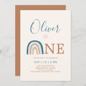 Rainbow 1st Birthday Boy Einladung (Vorne/Hinten)