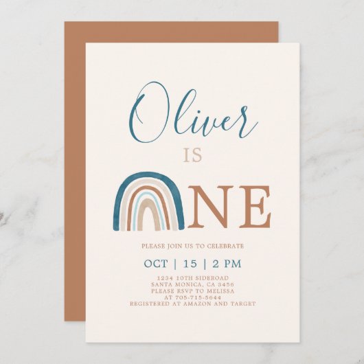 Rainbow 1st Birthday Boy Einladung (Vorne/Hinten)
