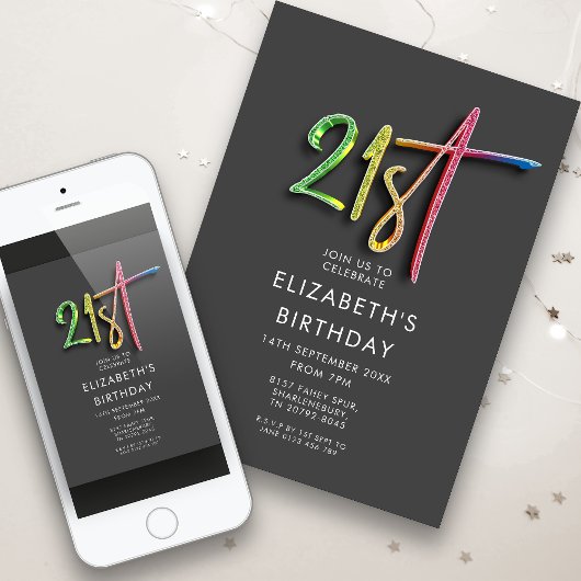 Rainbow 21. Geburtstag Einladung