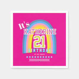 Rainbow 21st Birthday Hot Pink Serviette