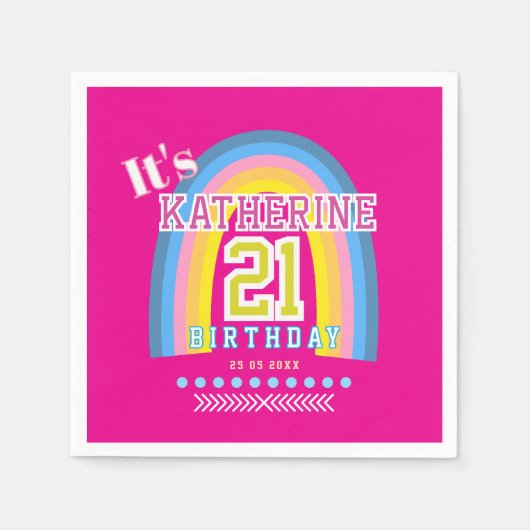 Rainbow 21st Birthday Hot Pink Serviette (Vorderseite)