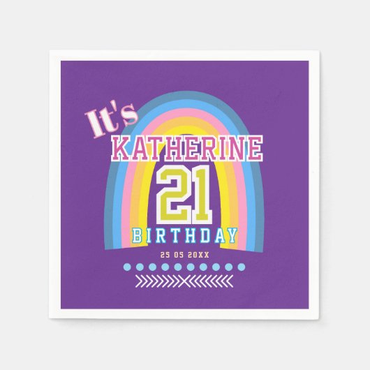 Rainbow 21st Birthday Purple Serviette (Vorderseite)