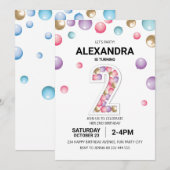 Rainbow 2nd Birthday Party, Pink Balloon Girl Einladung (Vorne/Hinten)