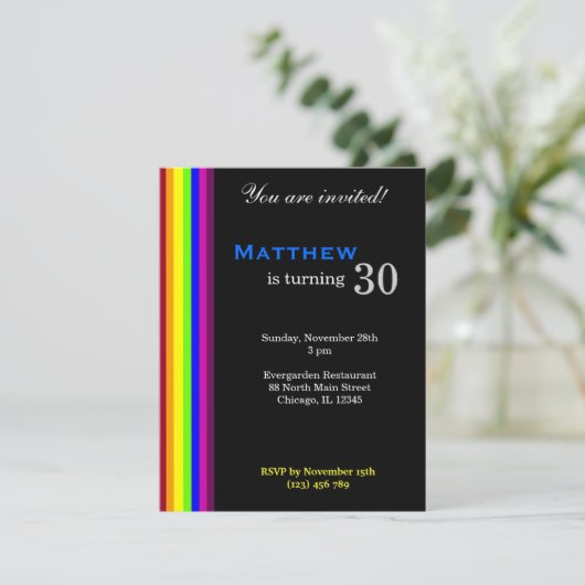 Rainbow 30. Geburtstag Einladung (Stehend Vorderseite)