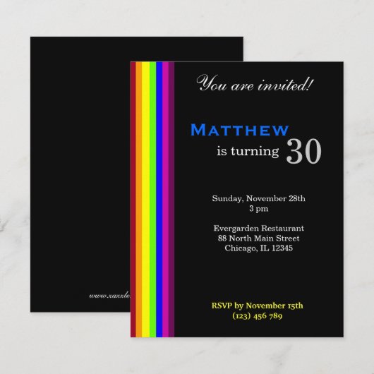 Rainbow 30. Geburtstag Einladung (Vorne/Hinten)