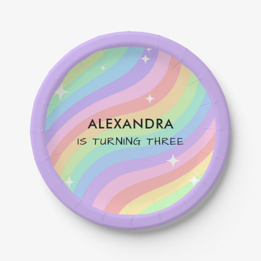 Rainbow 3rd Birthday Colorful Third Party Pappteller (Vorderseite)