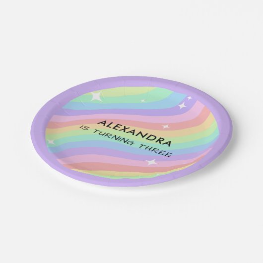 Rainbow 3rd Birthday Colorful Third Party Pappteller (Schrägansicht)