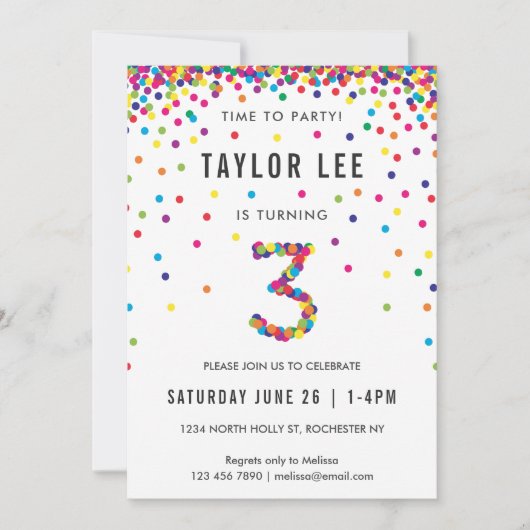 Rainbow 3rd Birthday Party, Third Birthday Einladung (Vorderseite)