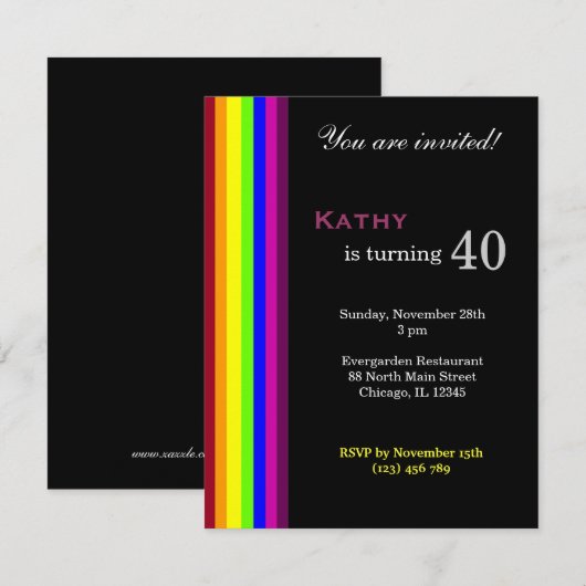 Rainbow 40. Geburtstag Einladung (Vorne/Hinten)