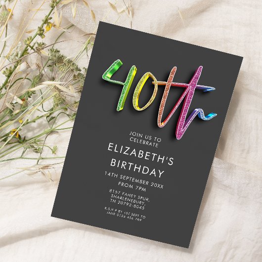 Rainbow 40. Geburtstag Einladung