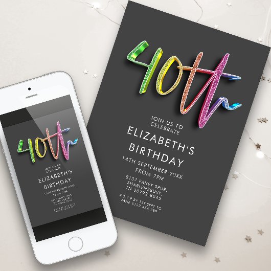 Rainbow 40. Geburtstag Einladung
