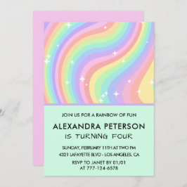 Rainbow 4. Geburtstag Einladungen Pastel