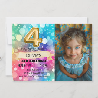 Rainbow 4 Year Old 4th Birthday Foto Girls Vier Einladung