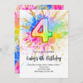 Rainbow 4th Birthday Invitation Einladung (Vorne/Hinten)