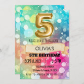 Rainbow 5 Year Old 5th Birthday Party Girls Five Einladung (Vorne/Hinten)