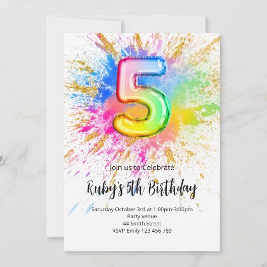 Rainbow 5th Birthday Invitation Einladung (Vorderseite)