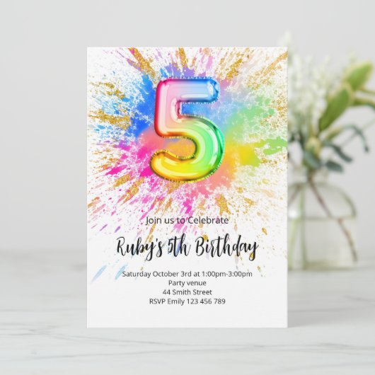Rainbow 5th Birthday Invitation Einladung (Stehend Vorderseite)