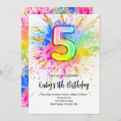 Rainbow 5th Birthday Invitation Einladung (Vorne/Hinten)