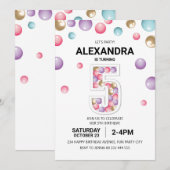 Rainbow 5th Birthday Party, Pink Balloon Girl Einladung (Vorne/Hinten)