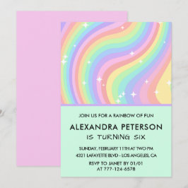 Rainbow 6. Geburtstag Einladungen Pastel