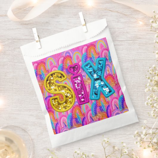 Rainbow 6. Geburtstag Geschenktütchen (Ausgeschnitten)