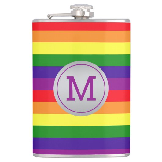 Rainbow 6 Stripe Gay Pride Monogramm Initial Flachmann (Vorderseite)