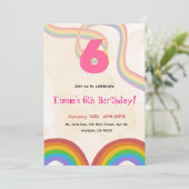 Rainbow 6th Birthday Party, Girl Invitation Einladung (Stehend Vorderseite)