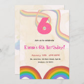 Rainbow 6th Birthday Party, Girl Invitation Einladung (Vorne/Hinten)