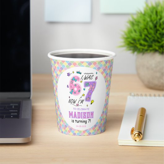 Rainbow 7th Birthday | I Was 6, Now 7 | Kids Pappbecher (InSitu)