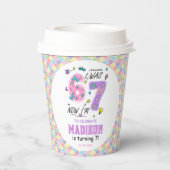 Rainbow 7th Birthday | I Was 6, Now 7 | Kids Pappbecher (Rückseite)