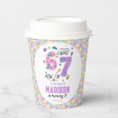 Rainbow 7th Birthday | I Was 6, Now 7 | Kids Pappbecher (Vorderseite)