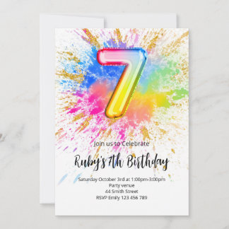 Rainbow 7th Birthday Invitation Einladung