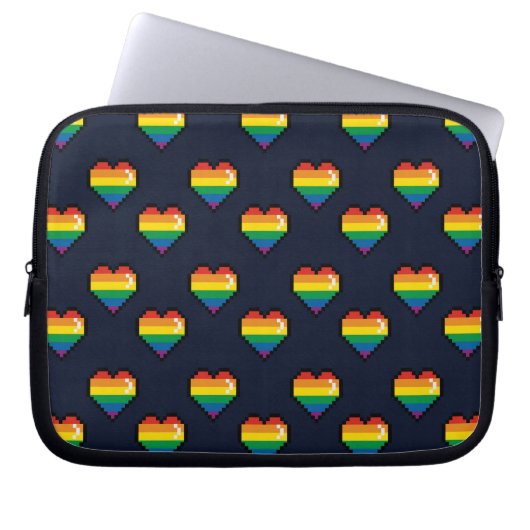 Rainbow 8 Bit Herzmuster Laptopschutzhülle (Vorderseite)