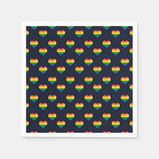 Rainbow 8 Bit Herzmuster Serviette (Vorderseite)