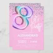 Rainbow 8. Geburtstagsparty Girl Foil Einladung (Vorne/Hinten)