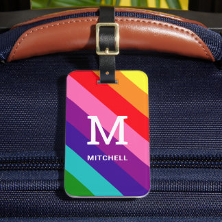 Rainbow 8 Stripe Gay Pride Custom Monogram Initial Gepäckanhänger