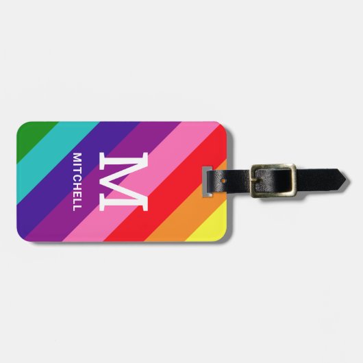 Rainbow 8 Stripe Gay Pride Custom Monogram Initial Gepäckanhänger (Vorderseite horizontal)