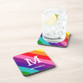 Rainbow 8 Stripe Gay Pride Custom Monogram Initial Getränkeuntersetzer (Rechte Seite)