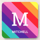 Rainbow 8 Stripe Gay Pride Custom Monogram Initial Getränkeuntersetzer (Vorderseite)
