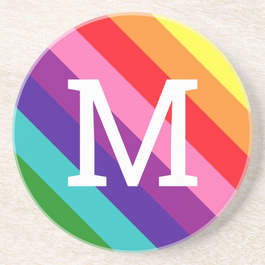 Rainbow 8 Stripe Gay Pride Custom Monogram Initial Getränkeuntersetzer (Vorne)