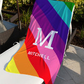 Rainbow 8 Stripe Gay Pride Custom Monogram Initial Strandtuch