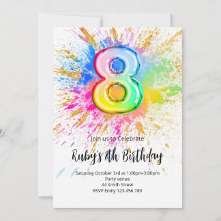 Rainbow 8th Birthday Invitation Einladung