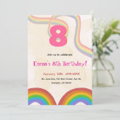 Rainbow 8th Birthday Party, Pink Girl Invitation Einladung (Stehend Vorderseite)
