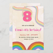 Rainbow 8th Birthday Party, Pink Girl Invitation Einladung (Vorne/Hinten)