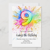 Rainbow 9th Birthday Invitation Einladung (Vorderseite)