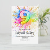 Rainbow 9th Birthday Invitation Einladung (Stehend Vorderseite)