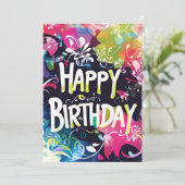 Rainbow Abstrakt auf Black Birthday Einladung (Stehend Vorderseite)