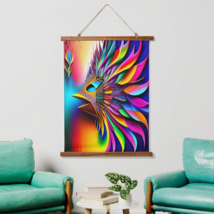 Rainbow Abstrakt Bird Color Explosion Wandteppich Mit Holzrahmen